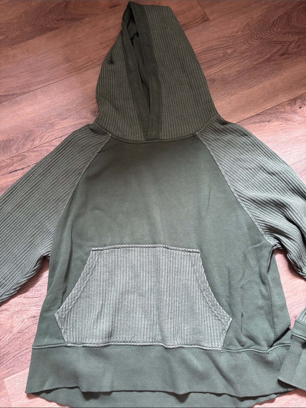 aerie Olive Green Hooded Waffle-Knit Pullover